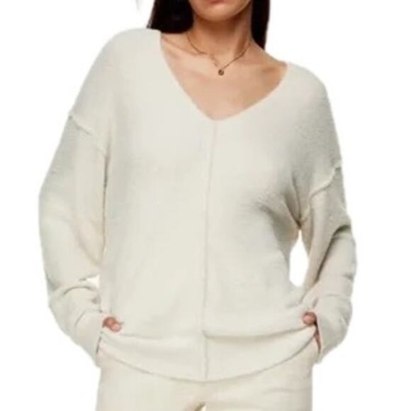 Aritzia Wilfred Free Silver Birch Relaxed Fit Hush Knit V Neck Sweater - Picture 1 of 12